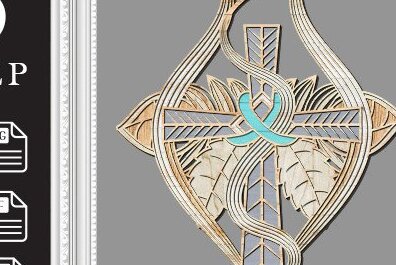 Σετ των 2 Intra απο ξύλο plywood  Χρώμα wenge 3mm-4mm πάχος - Σταυρός με λουλούδια Δίασταση 20x20 cm INTRAFABR-44663432