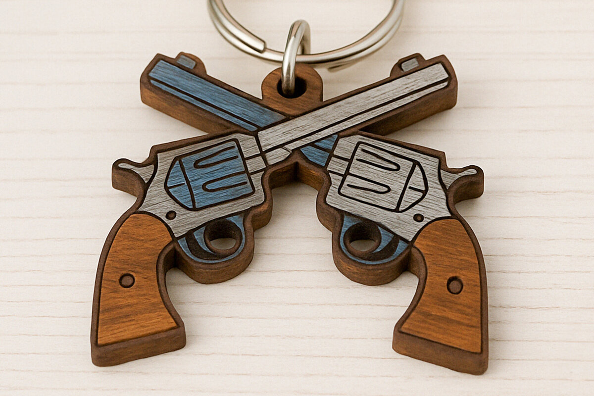 Σετ των 2 Intra απο ξύλο plywood  Χρώμα wenge 3mm-4mm πάχος - Μπρελόκ σταυρωτά περίστροφα Δίασταση 4x4 cm INTRAFABR-106690419