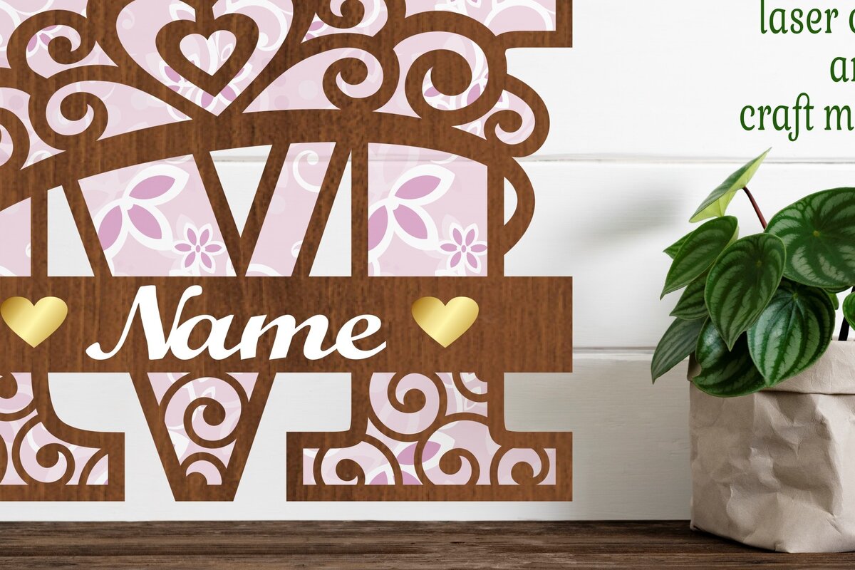 Intra απο ξύλο plywood  Χρώμα wenge 3mm-4mm πάχος - Μονόγραμμα με κεφαλαίο στέμμα Γράμμα M Δίασταση 30x20 cm INTRAFABR-40249728