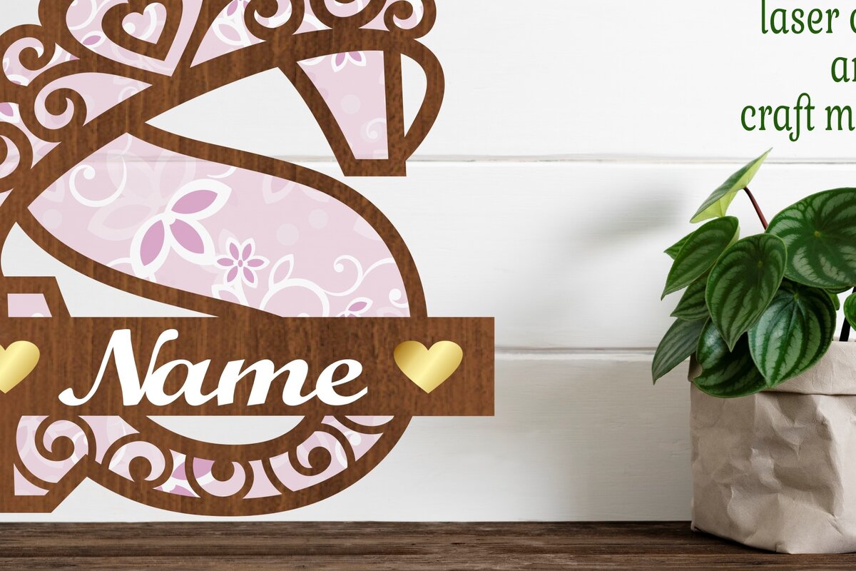 Intra απο ξύλο plywood  Χρώμα wenge 3mm-4mm πάχος - Κορώνα κεφαλαίο μονόγραμμα Γράμμα S Δίασταση 30x20 cm INTRAFABR-108043610