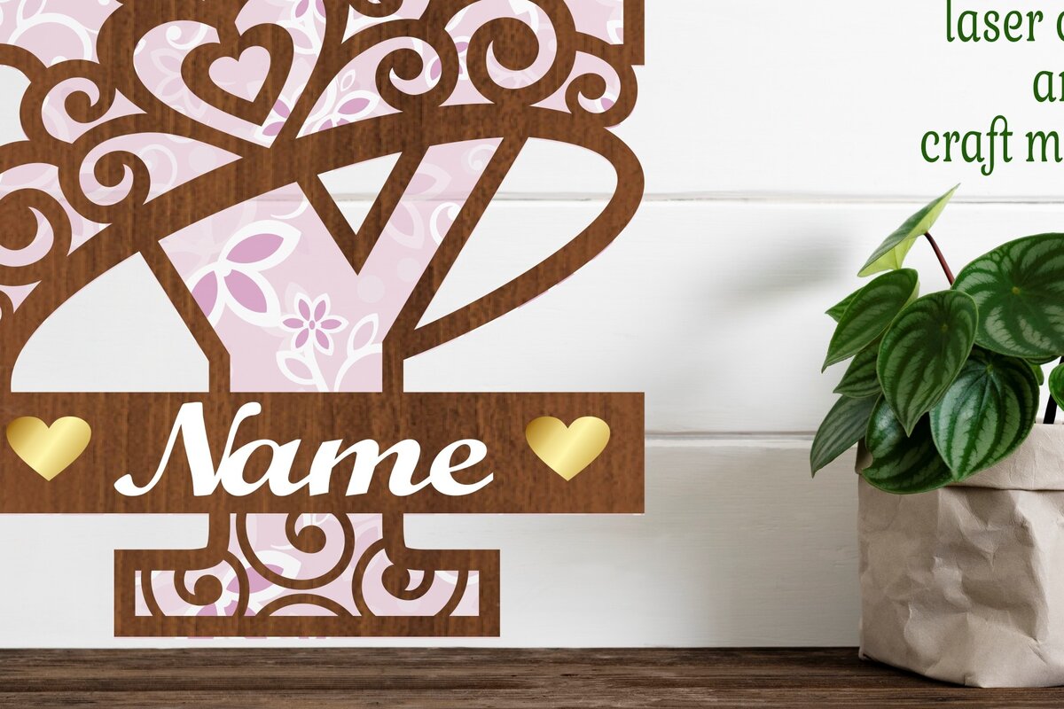 Intra απο ξύλο plywood  Χρώμα wenge 3mm-4mm πάχος - Μονόγραμμα με κεφαλαίο στέμμα Γράμμα Y Δίασταση 30x20 cm INTRAFABR-39482478