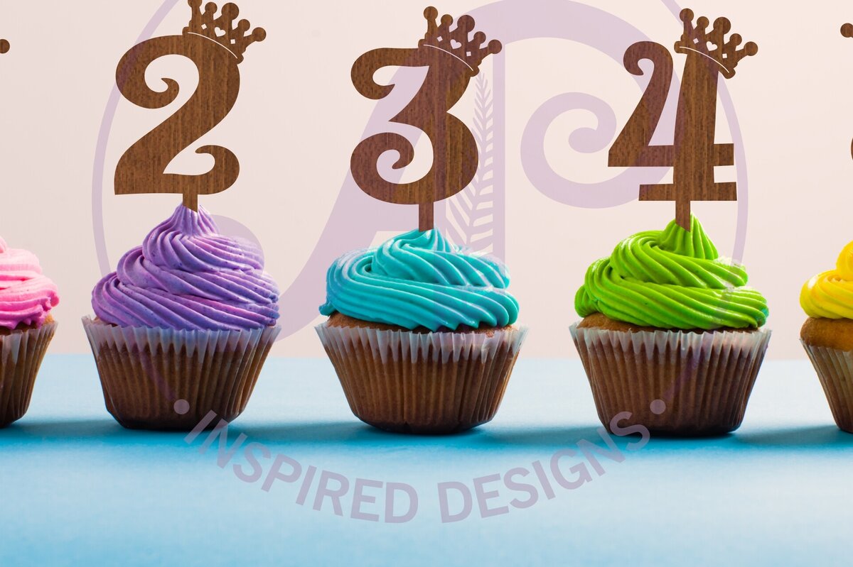 Intra απο ξύλο plywood  Χρώμα wenge 3mm-4mm πάχος - Crown Number Cupcake Toppers, 10 σχέδια Δίασταση 30x20 cm INTRAFABR-122185799