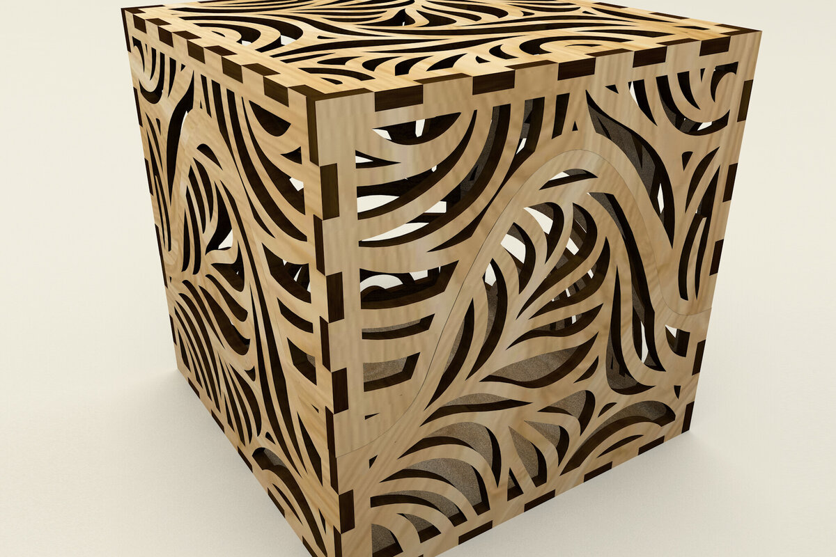 Σετ των 2 Intra απο ξύλο plywood  Χρώμα wenge 3mm-4mm πάχος - Κυβικό κουτί με floral στολίδι Δίασταση 4x4 cm INTRAFABR-113804089