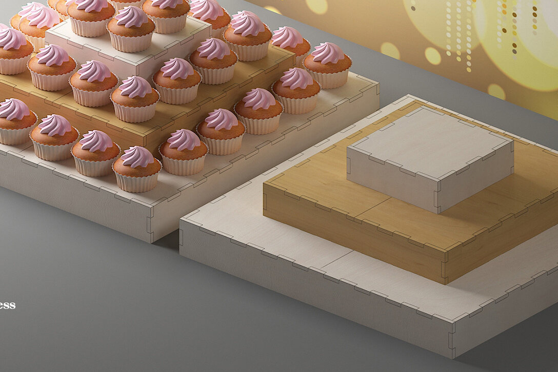 Intra απο ξύλο plywood  Χρώμα wenge 3mm-4mm πάχος - Βάση προβολής Cupcake / Ξύλινη θήκη για κέικ Δίασταση 30x20 cm INTRAFABR-77770755