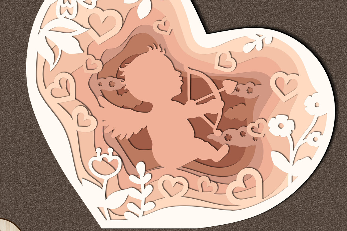 Σετ των 2 Intra απο ξύλο plywood  Χρώμα wenge 3mm-4mm πάχος - Πρότυπο πολυστρωματικής χειροτεχνίας Cupidon Heart Δίασταση 7x6 cm INTRAFABR-68023659