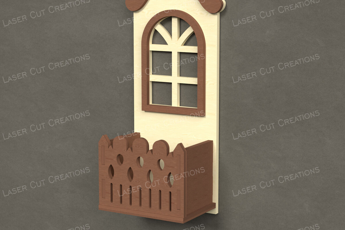 Intra απο ξύλο plywood  Χρώμα wenge 3mm-4mm πάχος - Κουτί φράχτη με καμπυλωτό παράθυρο Διακόσμηση τοίχου Δίασταση 30x20 cm INTRAFABR-124405734