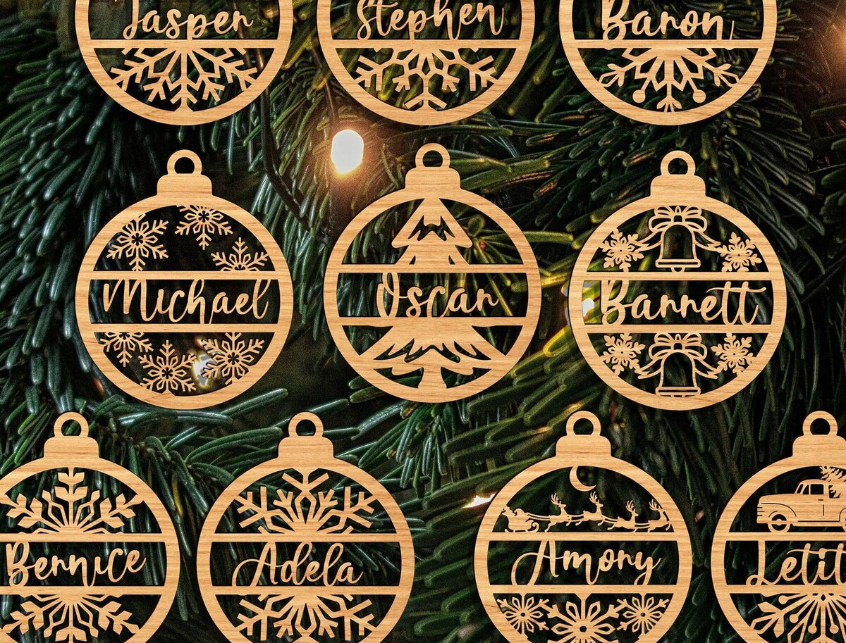 Σετ των 2 Intra απο ξύλο plywood  Χρώμα wenge 3mm-4mm πάχος - Προσαρμοσμένα χριστουγεννιάτικα στολίδια Αποκοπή υ Δίασταση 6x6 cm INTRAFABR-114633209