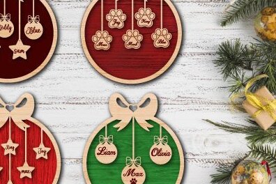 Σετ των 2 Intra απο ξύλο plywood  Χρώμα wenge 3mm-4mm πάχος - Προσαρμοσμένο Οικογενειακό Χριστουγεννιάτικο Στολίδι Δίασταση 6x6 cm INTRAFABR-97785495