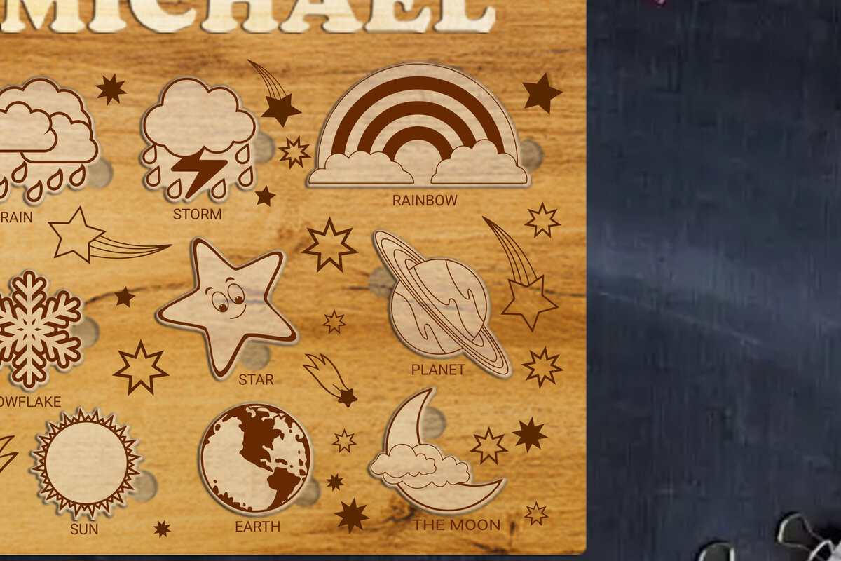 Σετ των 2 Intra απο ξύλο plywood  Χρώμα wenge 3mm-4mm πάχος - Προσαρμοσμένο παιδικό παζλ, πρότυπο κοπής με λέιζερ Δίασταση 11x12 cm INTRAFABR-117516604