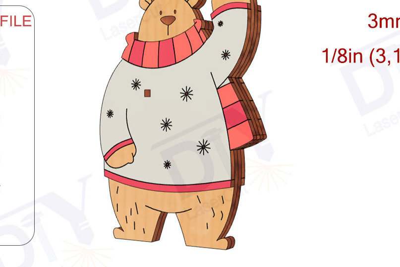 Σετ των 2 Intra απο ξύλο plywood  Χρώμα wenge 3mm-4mm πάχος - Cute Bear Δίασταση 20x20 cm INTRAFABR-24251174