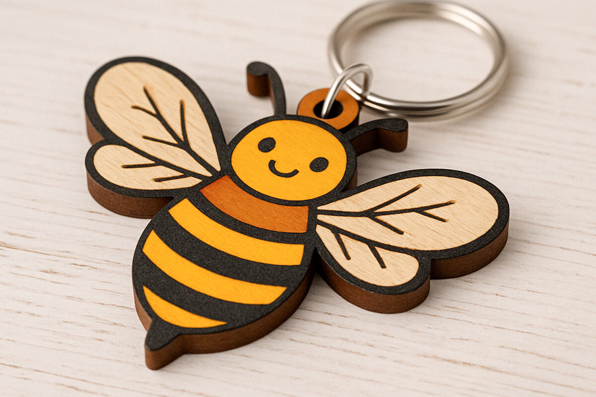Σετ των 2 Intra απο ξύλο plywood  Χρώμα wenge 3mm-4mm πάχος - Cute Bumblebee Ξύλινο Μπρελόκ Δίασταση 4x4 cm INTRAFABR-27704134
