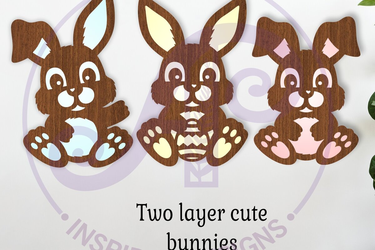 Σετ των 2 Intra απο ξύλο plywood  Χρώμα wenge 3mm-4mm πάχος - Cute Bunnies, File Δίασταση 15x15 cm INTRAFABR-22957255