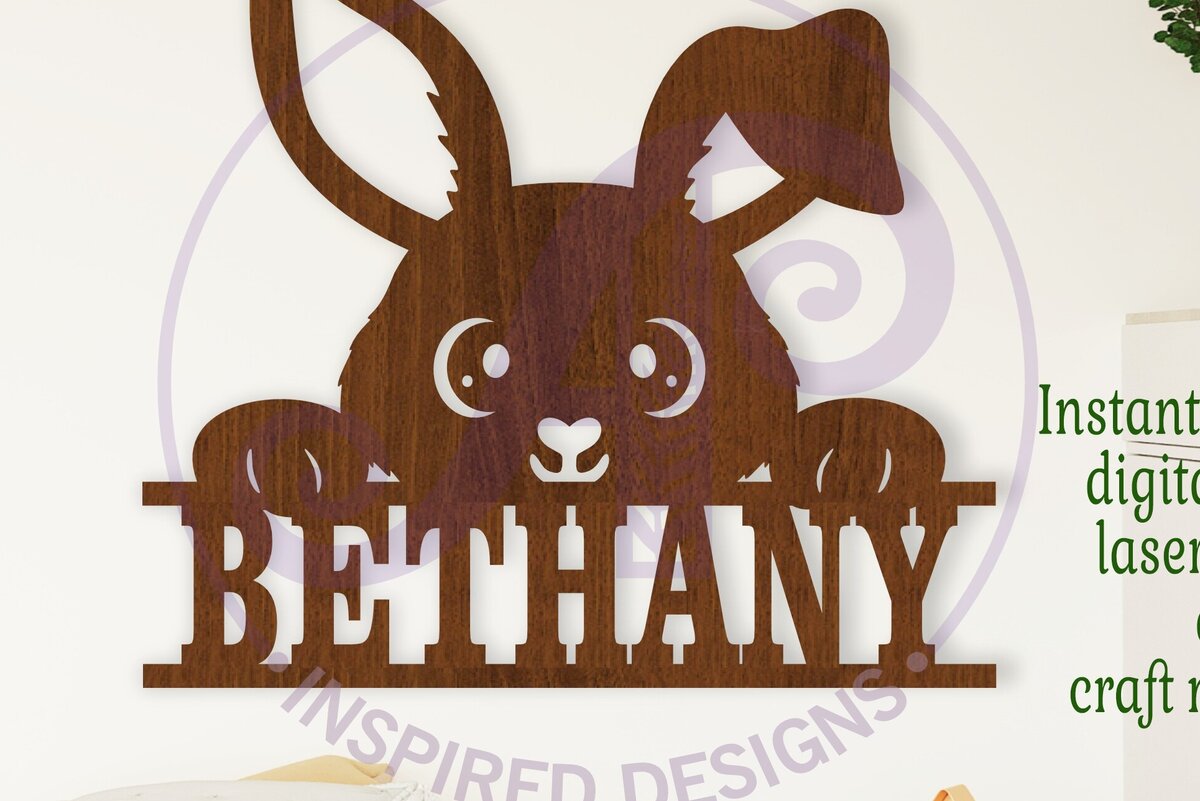 Σετ των 2 Intra απο ξύλο plywood  Χρώμα wenge 3mm-4mm πάχος - Cute Bunny Name κοπής με λέιζερ Δίασταση 15x15 cm INTRAFABR-22571109