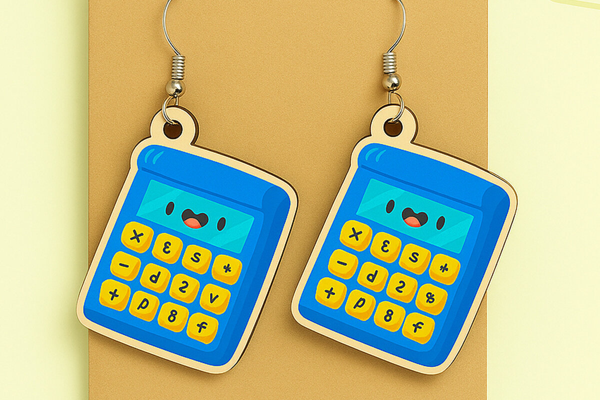 Σετ των 3 Intra απο ξύλο plywood  Χρώμα wenge 3mm-4mm πάχος - Χαριτωμένα σκουλαρίκια αριθμομηχανής Δίασταση 3x3 cm INTRAFABR-108901877