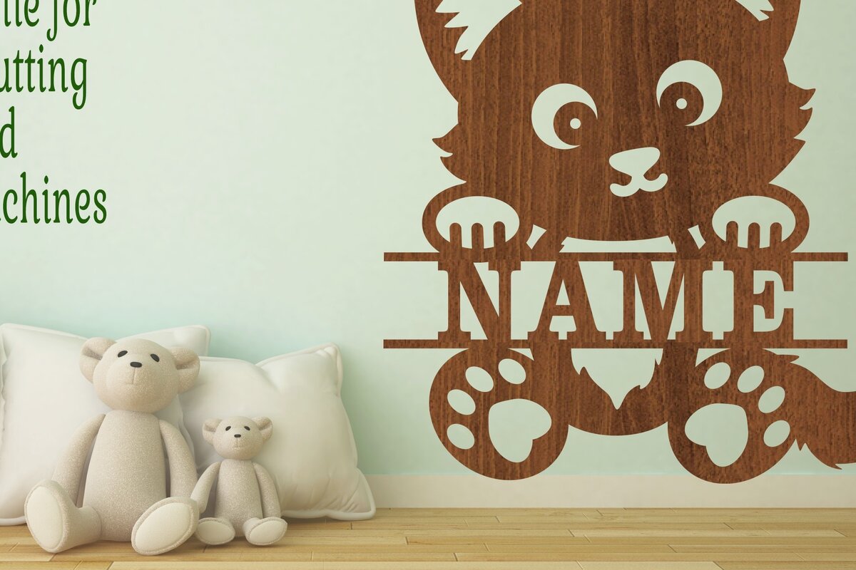 Intra απο ξύλο plywood  Χρώμα wenge 3mm-4mm πάχος - Πινακίδα ονόματος χαριτωμένης γάτας Art Δίασταση 30x20 cm INTRAFABR-105325884