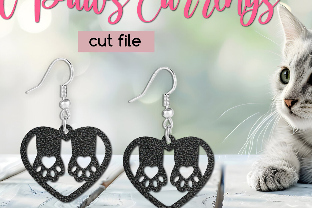Σετ των 3 Intra απο ξύλο plywood  Χρώμα wenge 3mm-4mm πάχος - Cute Cat Paws Earrings , Paw Jewelry Δίασταση 3x3 cm INTRAFABR-68455309