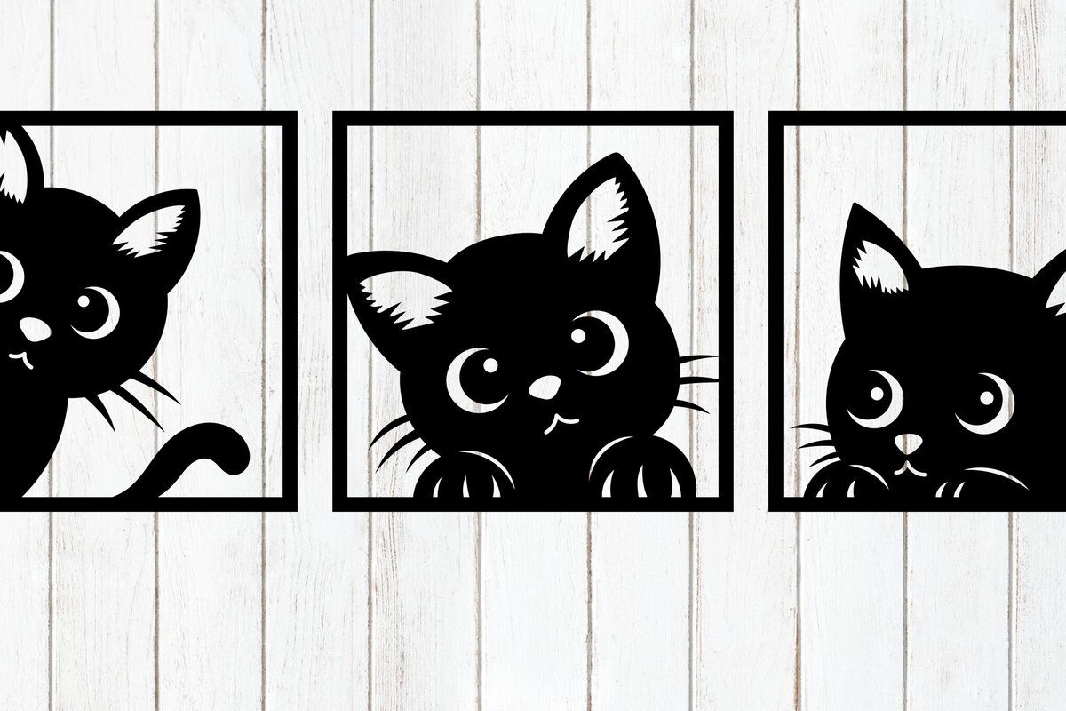 Σετ των 2 Intra απο ξύλο plywood  Χρώμα wenge 3mm-4mm πάχος - Cute Cat Wall Art Set - Δίασταση 6x6 cm INTRAFABR-68455302