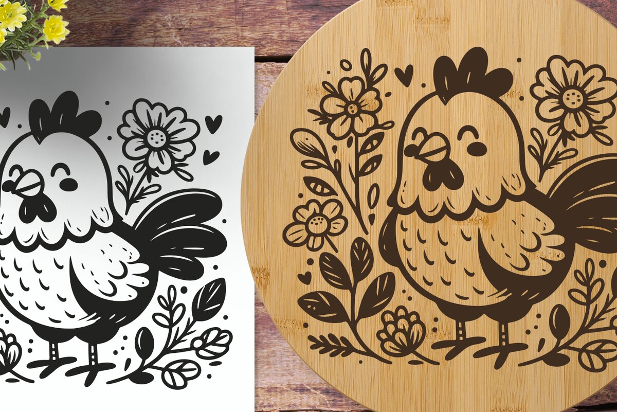 Intra απο ξύλο plywood  Χρώμα wenge 3mm-4mm πάχος - Cute Chicken | Χαραγμένο με λέιζερ Δίασταση 30x20 cm INTRAFABR-105507712