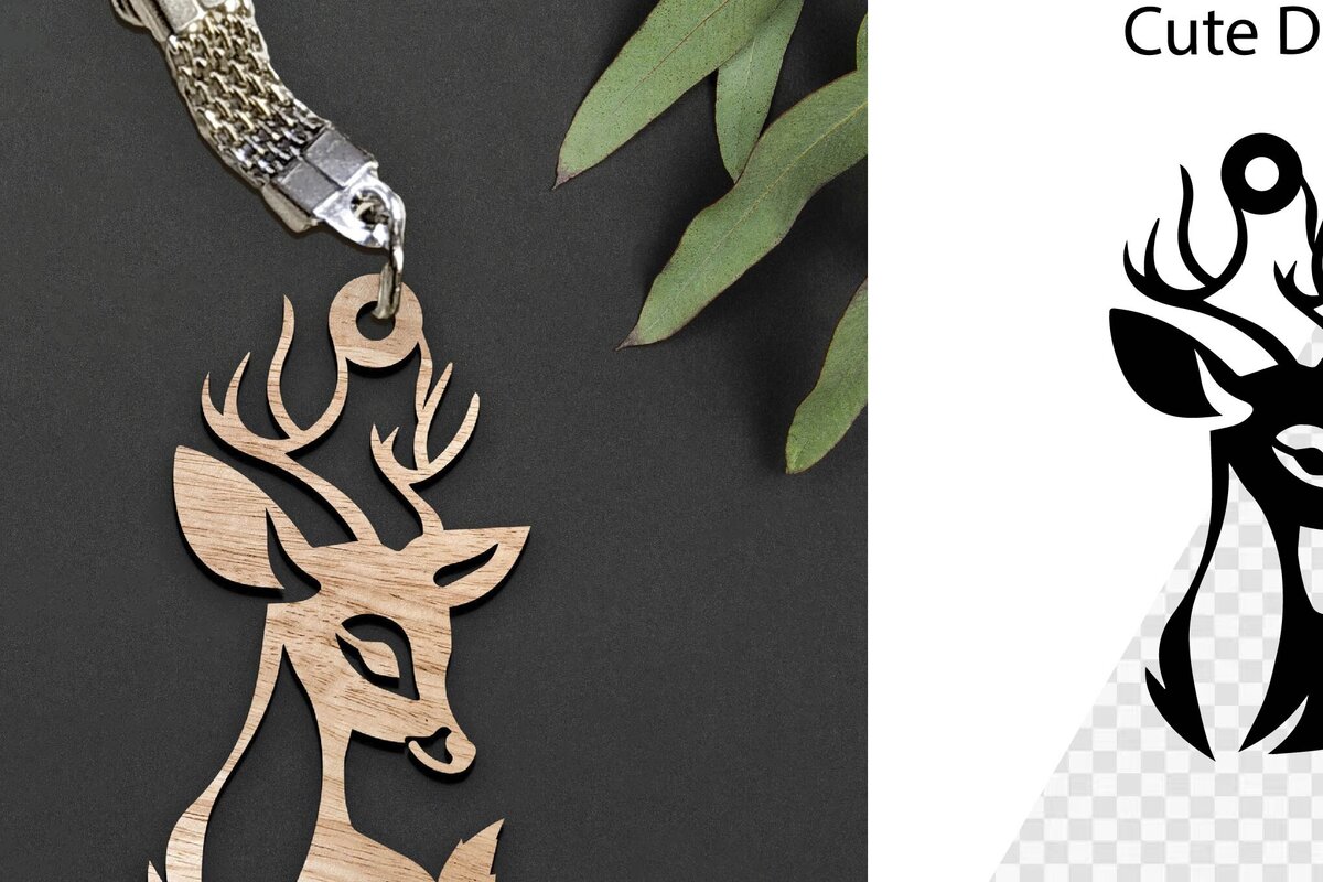 Σετ των 2 Intra απο ξύλο plywood  Χρώμα wenge 3mm-4mm πάχος - Cute Deer Keychain . Ελάφια . Δίασταση 6x3 cm INTRAFABR-68438522
