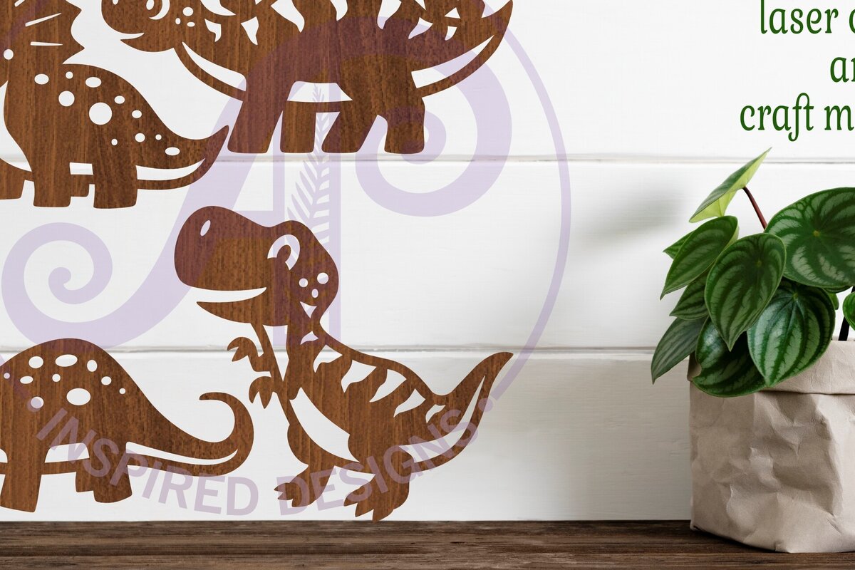 Intra απο ξύλο plywood  Χρώμα wenge 3mm-4mm πάχος - Χαριτωμένος τοίχος με λέιζερ σιλουέτα δεινοσαύρων Δίασταση 30x20 cm INTRAFABR-102067864