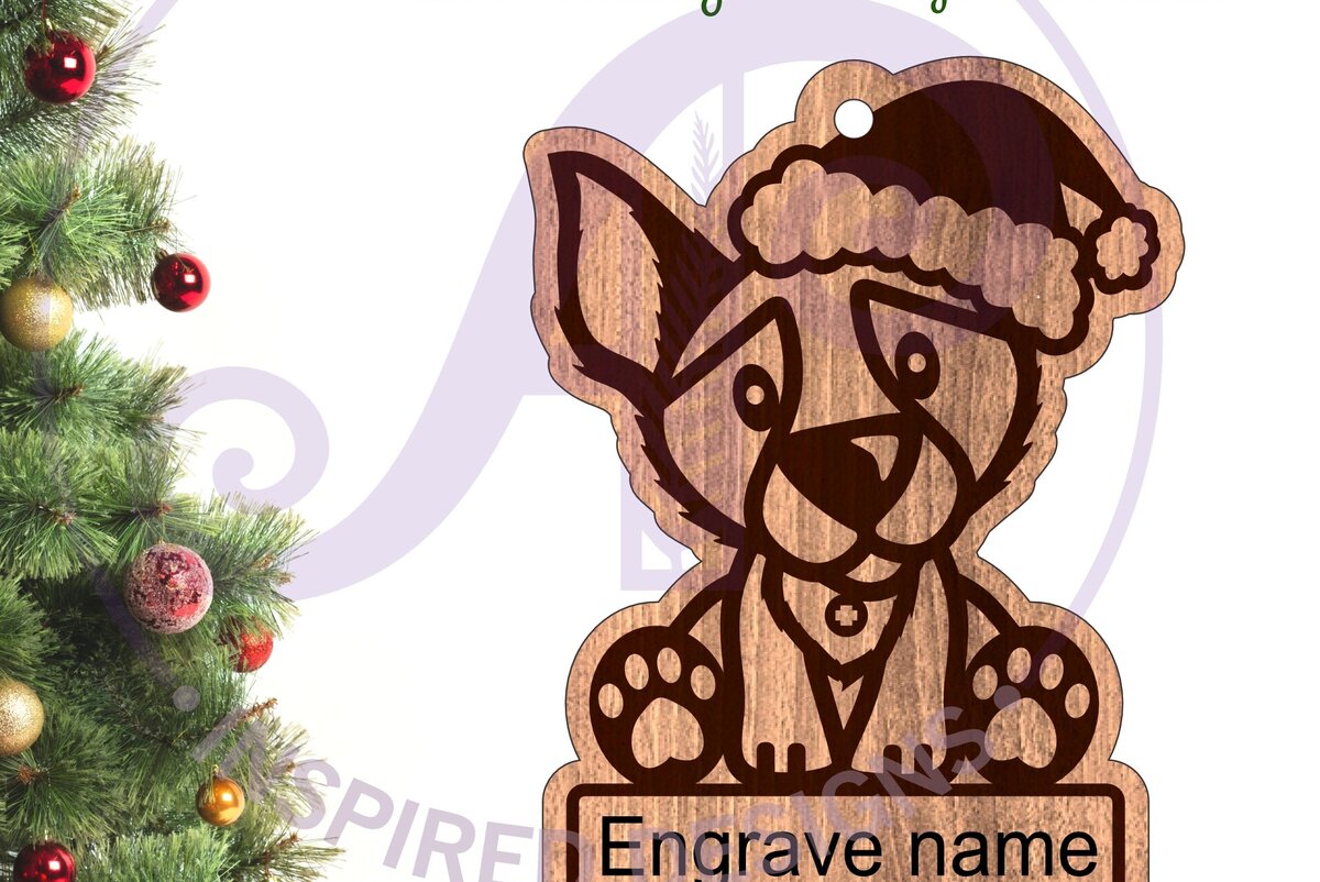 Σετ των 2 Intra απο ξύλο plywood  Χρώμα wenge 3mm-4mm πάχος - Χαριτωμένο χριστουγεννιάτικο στολίδι σκύλου Laser Δίασταση 6x6 cm INTRAFABR-102067892