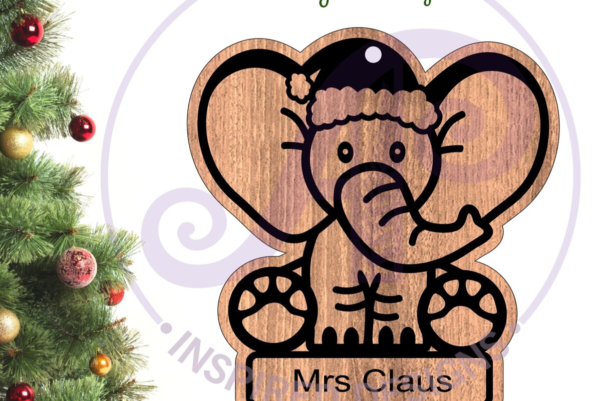 Σετ των 2 Intra απο ξύλο plywood  Χρώμα wenge 3mm-4mm πάχος - Χαριτωμένο χριστουγεννιάτικο στολίδι ελέφαντα Δίασταση 6x6 cm INTRAFABR-104334582