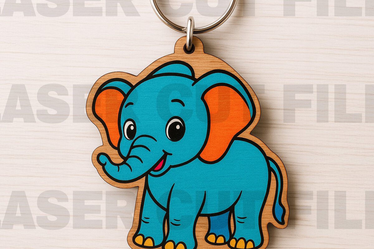 Σετ των 2 Intra απο ξύλο plywood  Χρώμα wenge 3mm-4mm πάχος - Cute Elephant Keychain Δίασταση 4x4 cm INTRAFABR-97405381