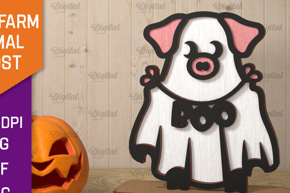 Intra απο ξύλο plywood  Χρώμα wenge 3mm-4mm πάχος - Cute Farm Animal Ghost Δίασταση 30x20 cm INTRAFABR-70686183