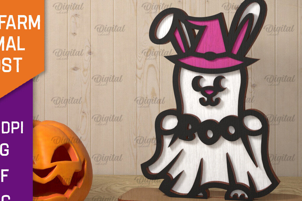 Intra απο ξύλο plywood  Χρώμα wenge 3mm-4mm πάχος - Cute Farm Animal Ghost Δίασταση 30x20 cm INTRAFABR-101757471