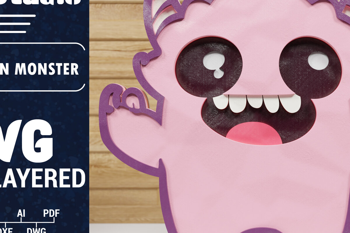 Intra απο ξύλο plywood  Χρώμα wenge 3mm-4mm πάχος - Χαριτωμένο Halloween Monster 3D Papercut Δίασταση 1500x1500 cm INTRAFABR-98987362