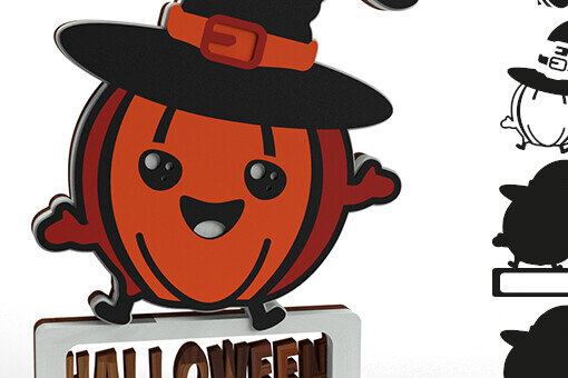 Intra απο ξύλο plywood  Χρώμα wenge 3mm-4mm πάχος - ΧΑΡΙΤΩΤΕΣ κολοκύθες αποκριών 3D Εύκολες στην κοπή Δίασταση 30x20 cm INTRAFABR-98987481