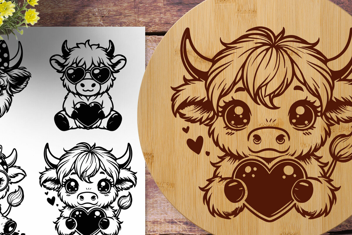 Intra απο ξύλο plywood  Χρώμα wenge 3mm-4mm πάχος - Cute Highland Cow | Χαραγμένο με λέιζερ Δίασταση 30x20 cm INTRAFABR-117731267