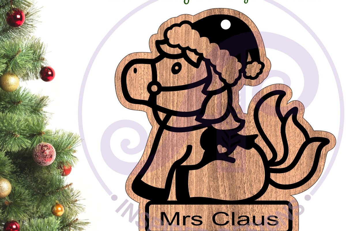 Σετ των 2 Intra απο ξύλο plywood  Χρώμα wenge 3mm-4mm πάχος - Χαριτωμένο χριστουγεννιάτικο στολίδι αλόγων Laser Δίασταση 6x6 cm INTRAFABR-16929820