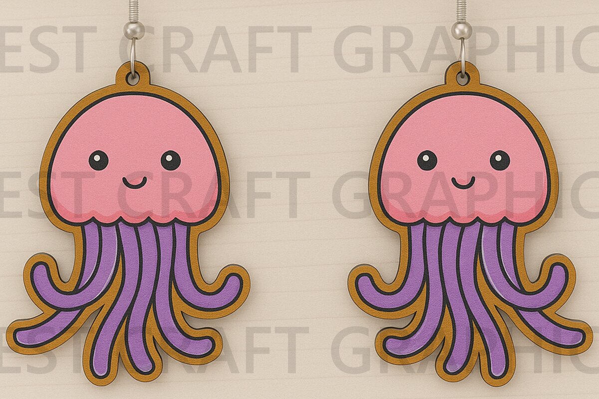 Σετ των 3 Intra απο ξύλο plywood  Χρώμα wenge 3mm-4mm πάχος - Χαριτωμένα σκουλαρίκια μέδουσες Δίασταση 3x3 cm INTRAFABR-101013689