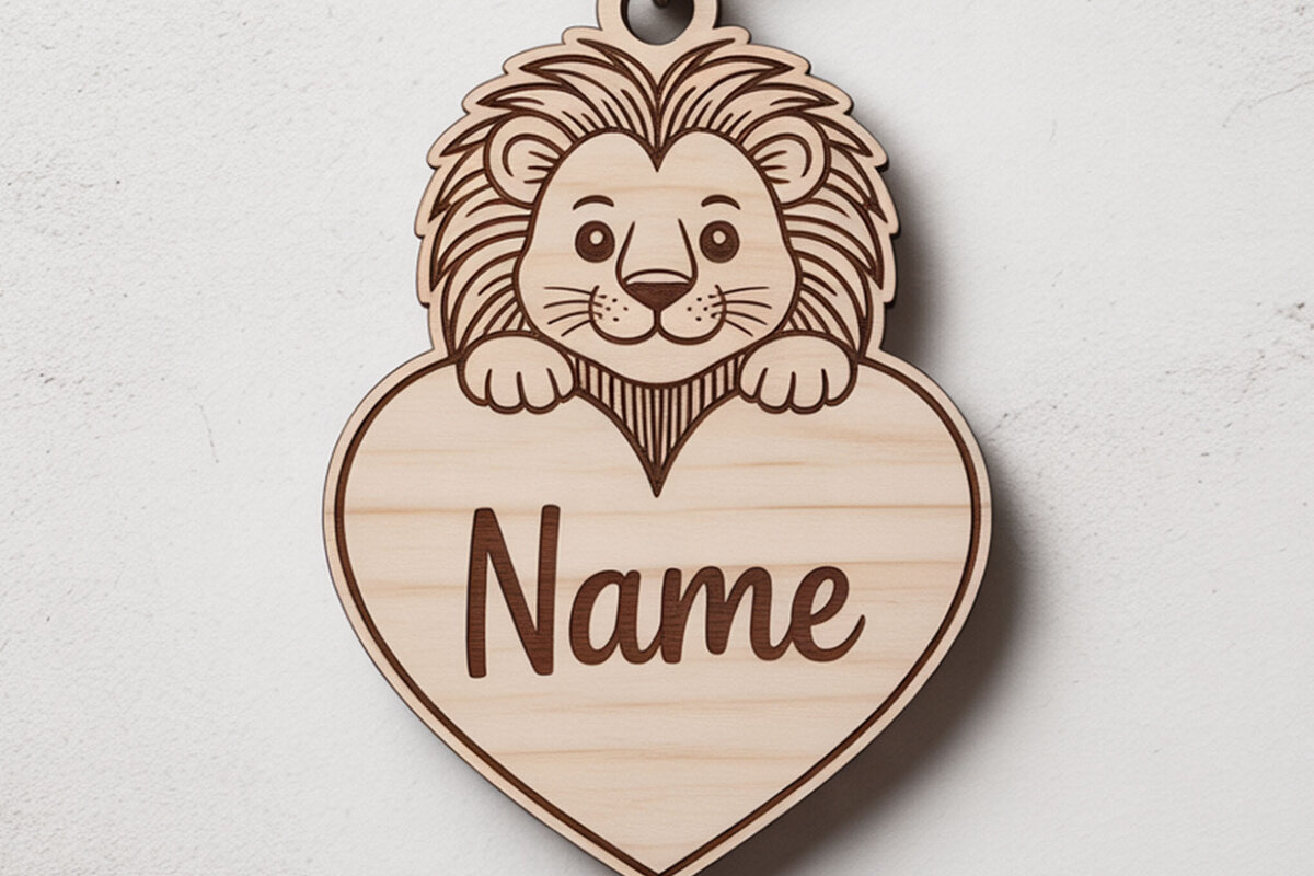 Σετ των 2 Intra απο ξύλο plywood  Χρώμα wenge 3mm-4mm πάχος - Cute Lion Heart Name Keychain Δίασταση 4x4 cm INTRAFABR-120848924