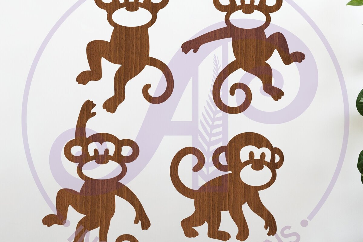 Intra απο ξύλο plywood  Χρώμα wenge 3mm-4mm πάχος - Cute Monkey Silhouette Κοψίματα με λέιζερ 1 Δίασταση 30x20 cm INTRAFABR-58809522
