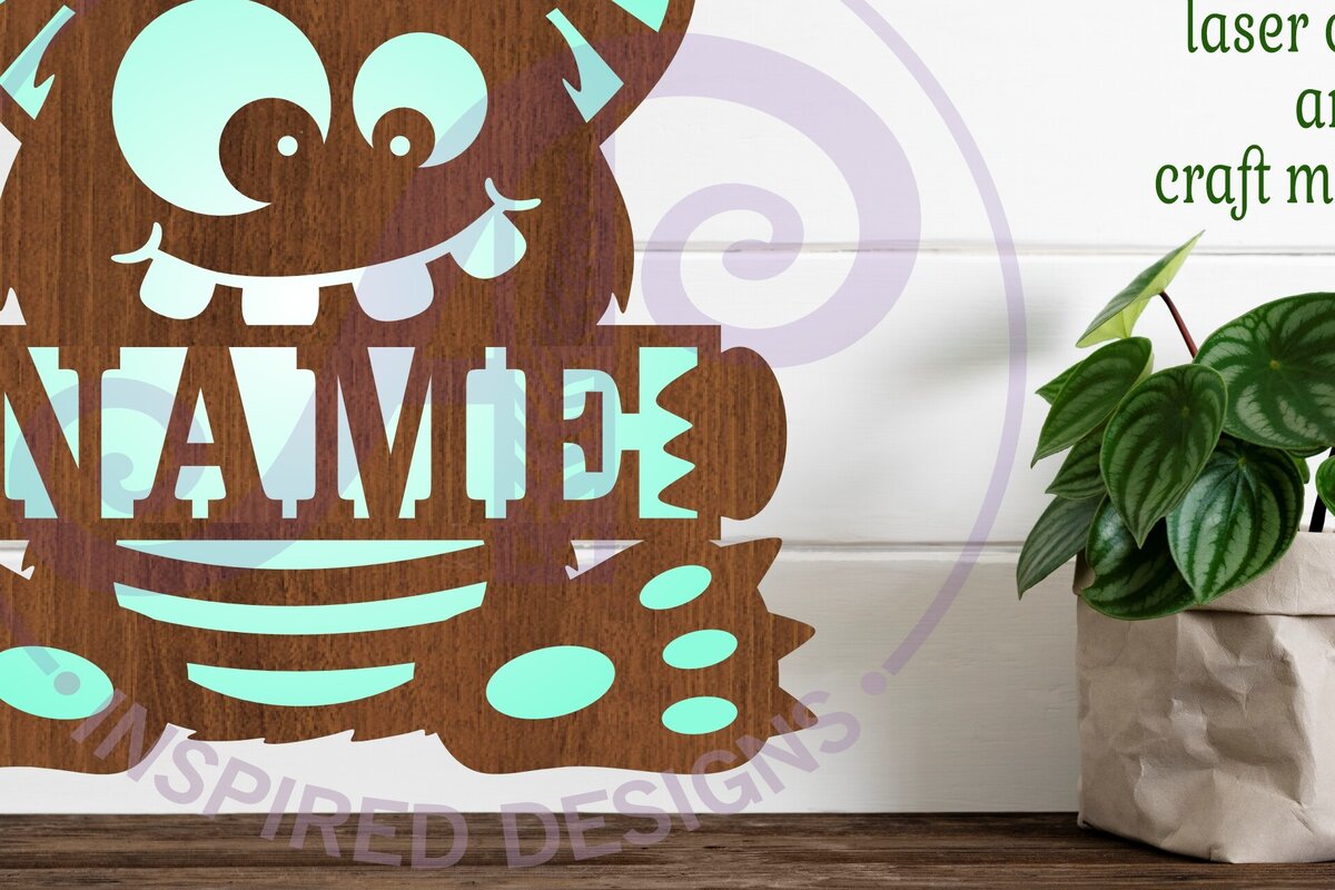 Intra απο ξύλο plywood  Χρώμα wenge 3mm-4mm πάχος - Cute Monster Name Design Sign 1 Cut file Δίασταση 30x20 cm INTRAFABR-111527024
