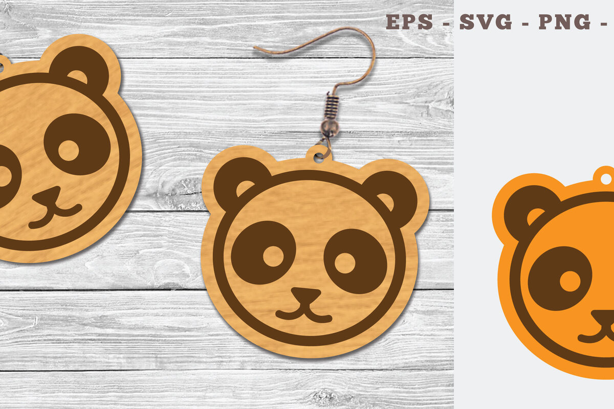 Σετ των 3 Intra απο ξύλο plywood  Χρώμα wenge 3mm-4mm πάχος - Χαριτωμένα σκουλαρίκια με λέιζερ Panda Design Δίασταση 3x3 cm INTRAFABR-77677265