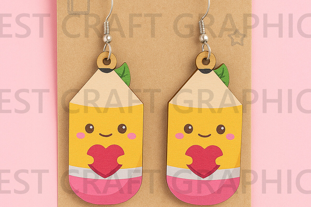 Σετ των 3 Intra απο ξύλο plywood  Χρώμα wenge 3mm-4mm πάχος - Cute Pencil Earrings – Back to School SV Δίασταση 3x3 cm INTRAFABR-77677321