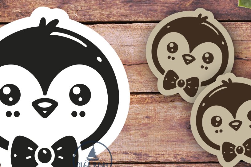 Σετ των 3 Intra απο ξύλο plywood  Χρώμα wenge 3mm-4mm πάχος - Χαριτωμένα σκουλαρίκια Penguin | με λέιζερ Δίασταση 3x3 cm INTRAFABR-77677396