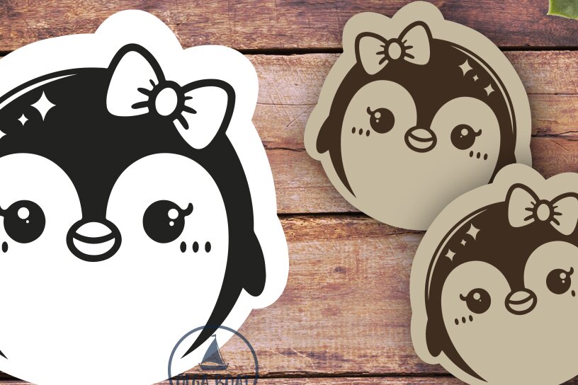 Σετ των 3 Intra απο ξύλο plywood  Χρώμα wenge 3mm-4mm πάχος - Χαριτωμένος πιγκουίνος με σκουλαρίκια φιόγκος | Λέιζερ Ε Δίασταση 3x3 cm INTRAFABR-77677425