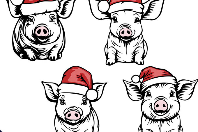 Intra απο ξύλο plywood  Χρώμα wenge 3mm-4mm πάχος - Χαριτωμένο γουρουνάκι με χριστουγεννιάτικα σχέδια με καπέλο Άγιου Βασίλη Δίασταση 30x20 cm INTRAFABR-119321908