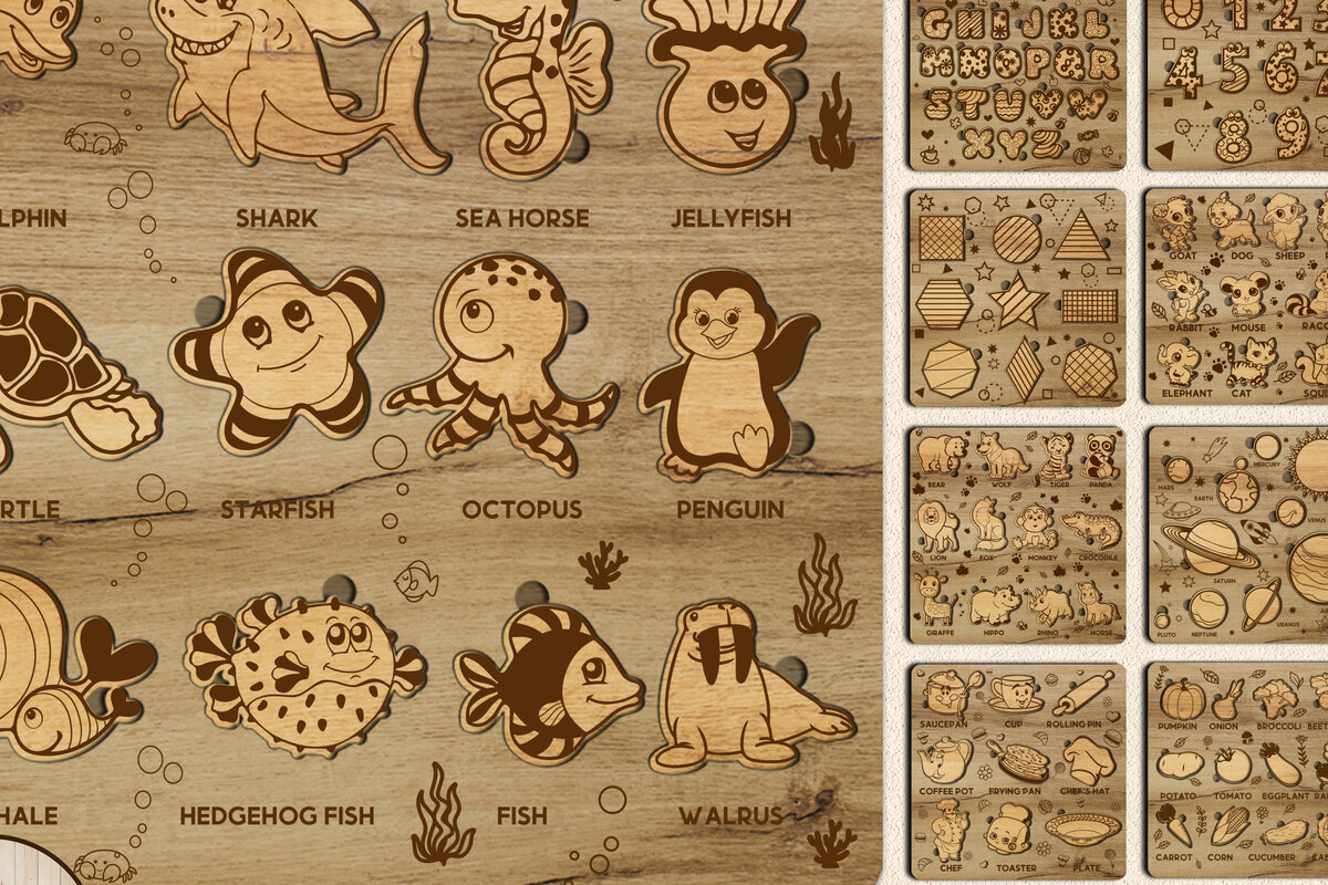 Σετ των 2 Intra απο ξύλο plywood  Χρώμα wenge 3mm-4mm πάχος - Πακέτο χαριτωμένο παζλ για παιδιά ΣΕΤ 13 Δίασταση 12x12 cm INTRAFABR-121690516