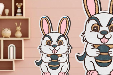 Intra απο ξύλο plywood  Χρώμα wenge 3mm-4mm πάχος - Cute Rabbit Lasered Δίασταση 20x20 cm INTRAFABR-118375245