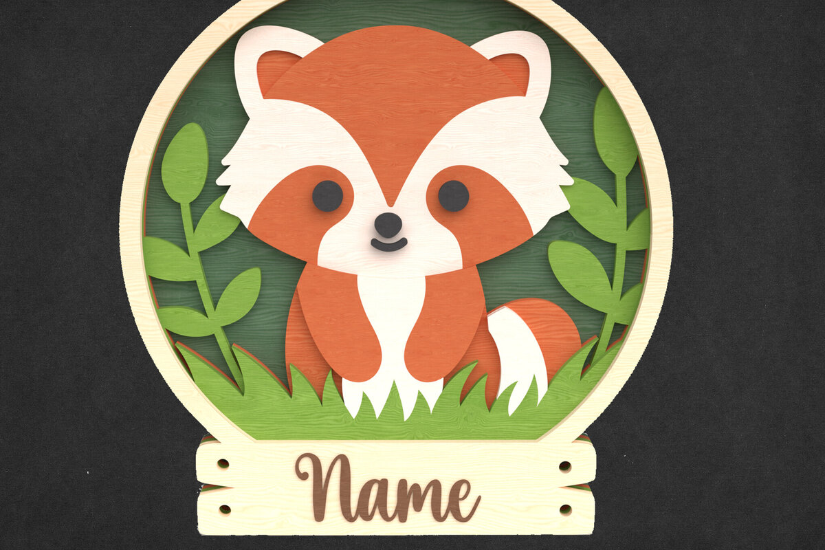 Intra απο ξύλο plywood  Χρώμα wenge 3mm-4mm πάχος - Χαριτωμένο σημάδι ονόματος ρακούν - με στρώσεις Δίασταση 30x20 cm INTRAFABR-99848296