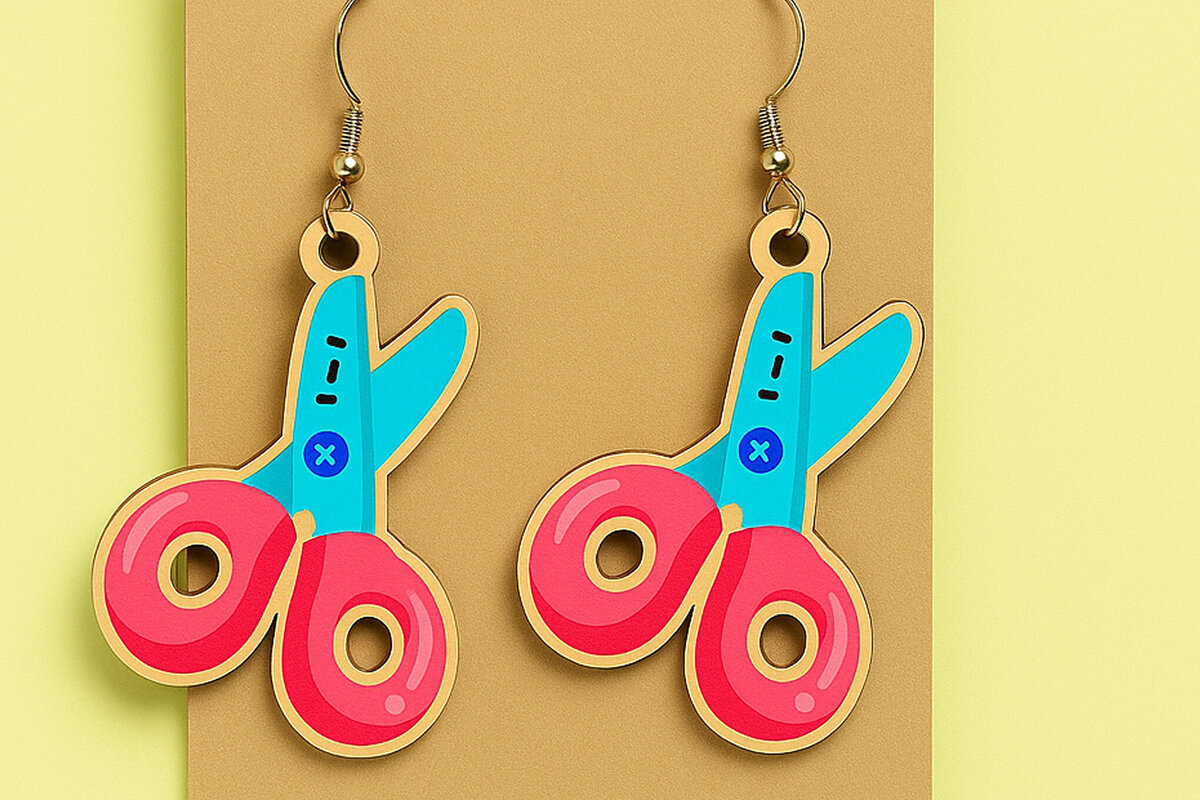 Σετ των 3 Intra απο ξύλο plywood  Χρώμα wenge 3mm-4mm πάχος - Χαριτωμένα σκουλαρίκια ψαλιδιού Δίασταση 3x3 cm INTRAFABR-116496733