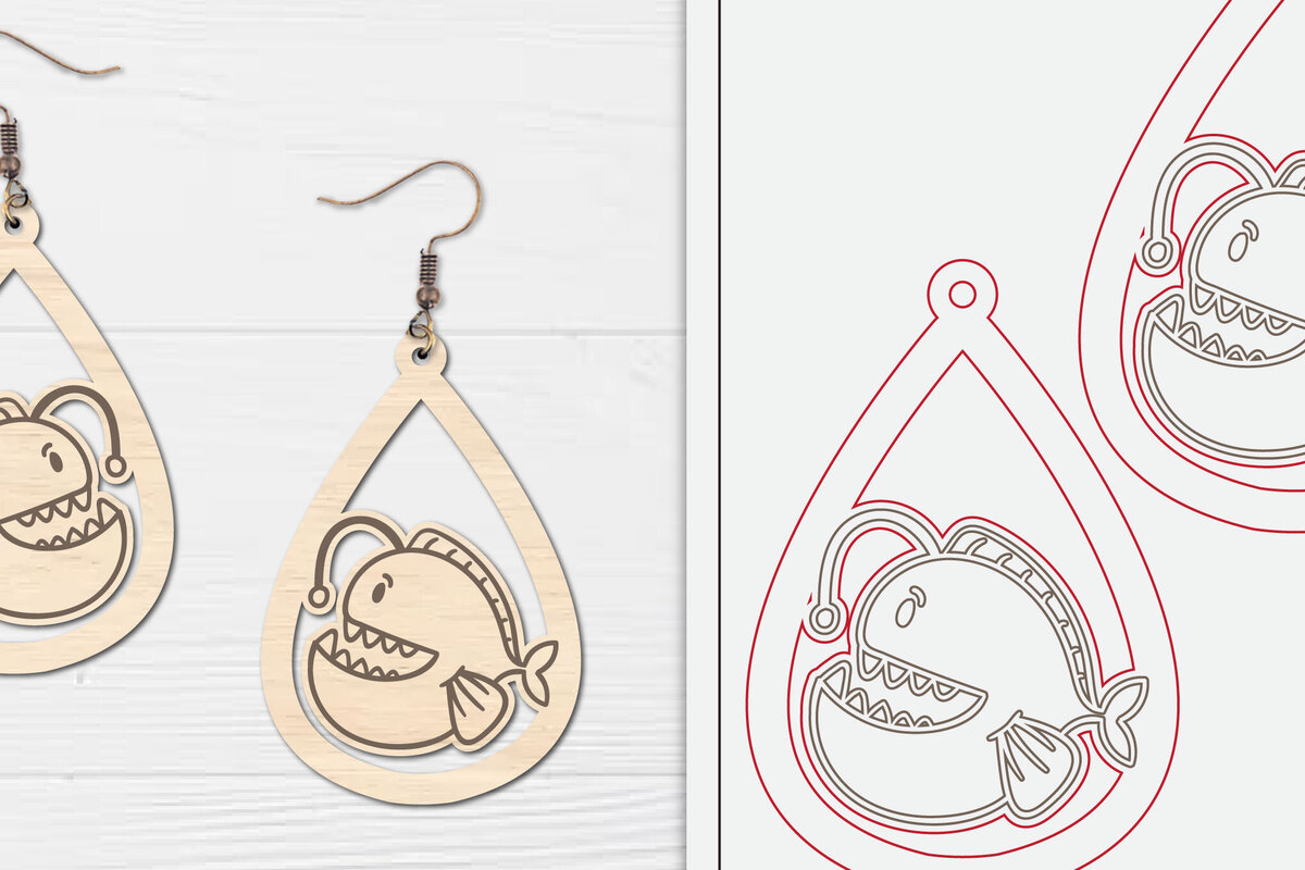 Σετ των 3 Intra απο ξύλο plywood  Χρώμα wenge 3mm-4mm πάχος - Χαριτωμένα θαλάσσια σκουλαρίκια με λέιζερ Δίασταση 3x3 cm INTRAFABR-99685278