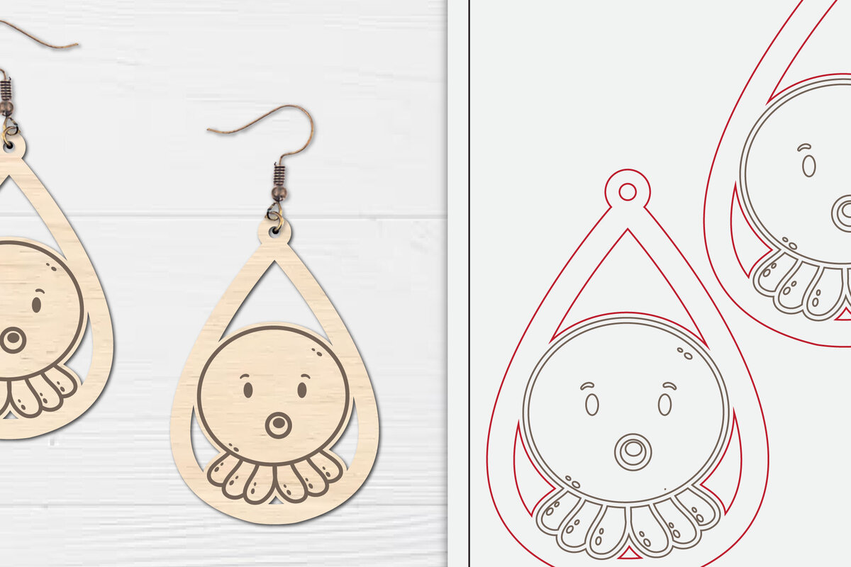 Σετ των 3 Intra απο ξύλο plywood  Χρώμα wenge 3mm-4mm πάχος - Χαριτωμένα θαλάσσια σκουλαρίκια με λέιζερ Δίασταση 3x3 cm INTRAFABR-115720918