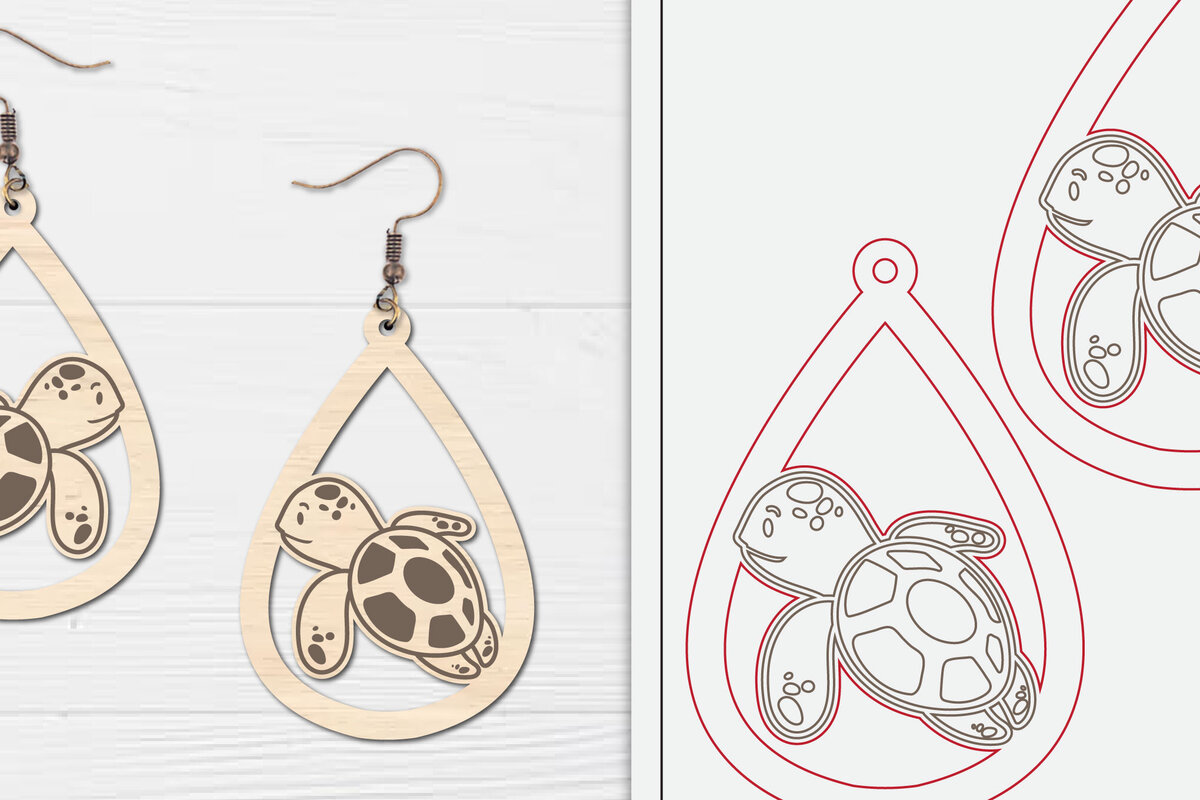 Σετ των 3 Intra απο ξύλο plywood  Χρώμα wenge 3mm-4mm πάχος - Χαριτωμένα θαλάσσια σκουλαρίκια με λέιζερ Δίασταση 3x3 cm INTRAFABR-113861581