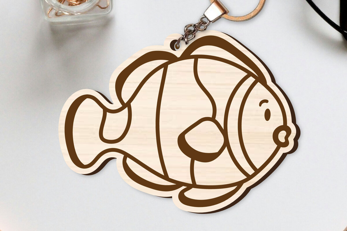 Σετ των 2 Intra απο ξύλο plywood  Χρώμα wenge 3mm-4mm πάχος - Χαριτωμένο θαλάσσιο μπρελόκ Δίασταση 4x4 cm INTRAFABR-119584677